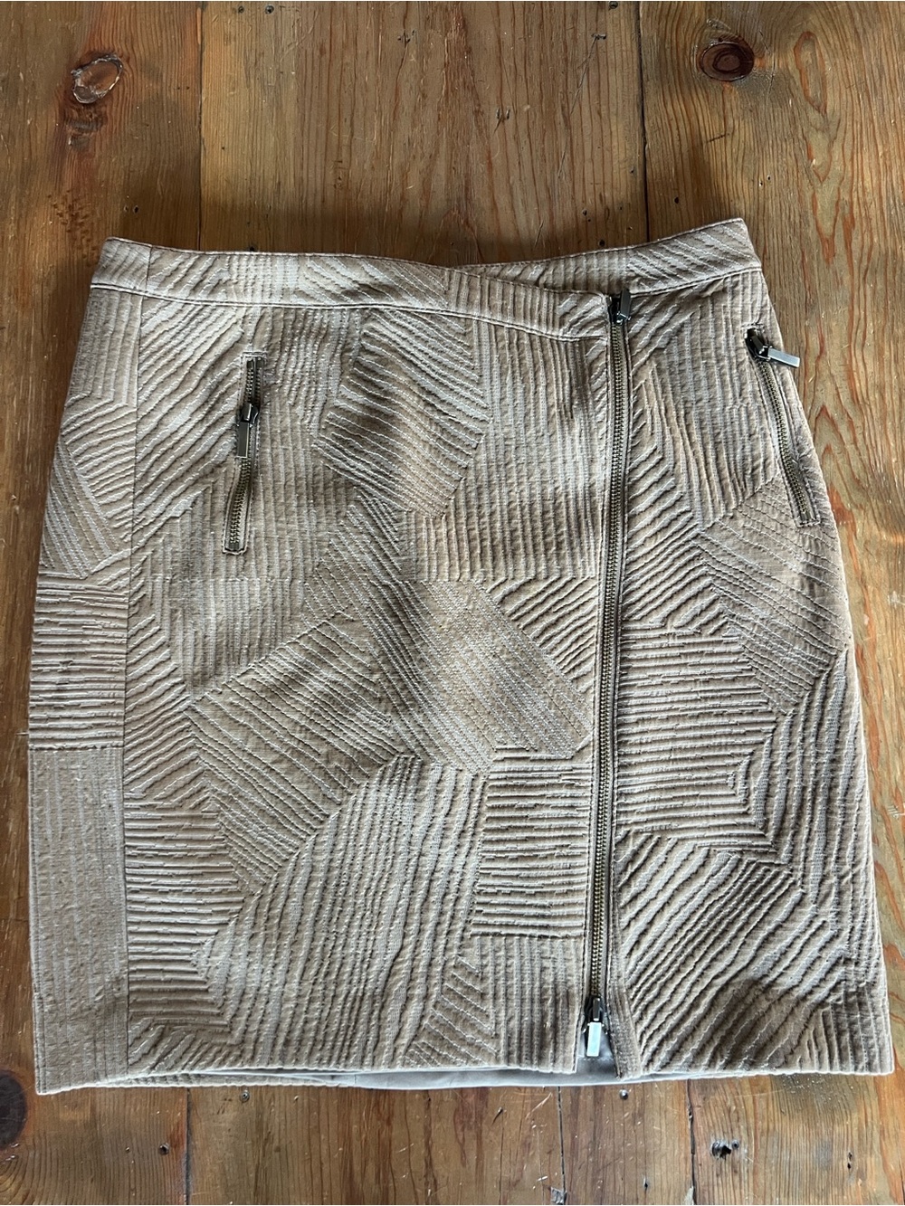 Worth New York Women’s Hopsack Leaf Jacquard Zipper Slim Moto Skirt Sz 10
